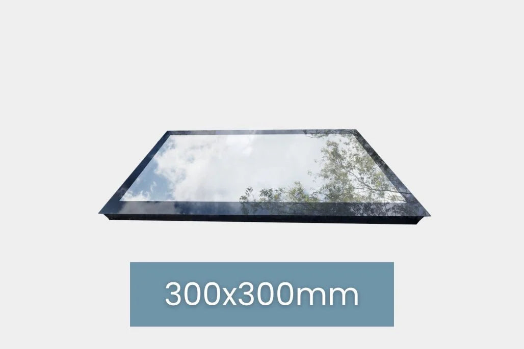 Dachfenster Flachdach – rahmenlos – feststehend – 3-fach – 300 × 300 mm – Detailansicht