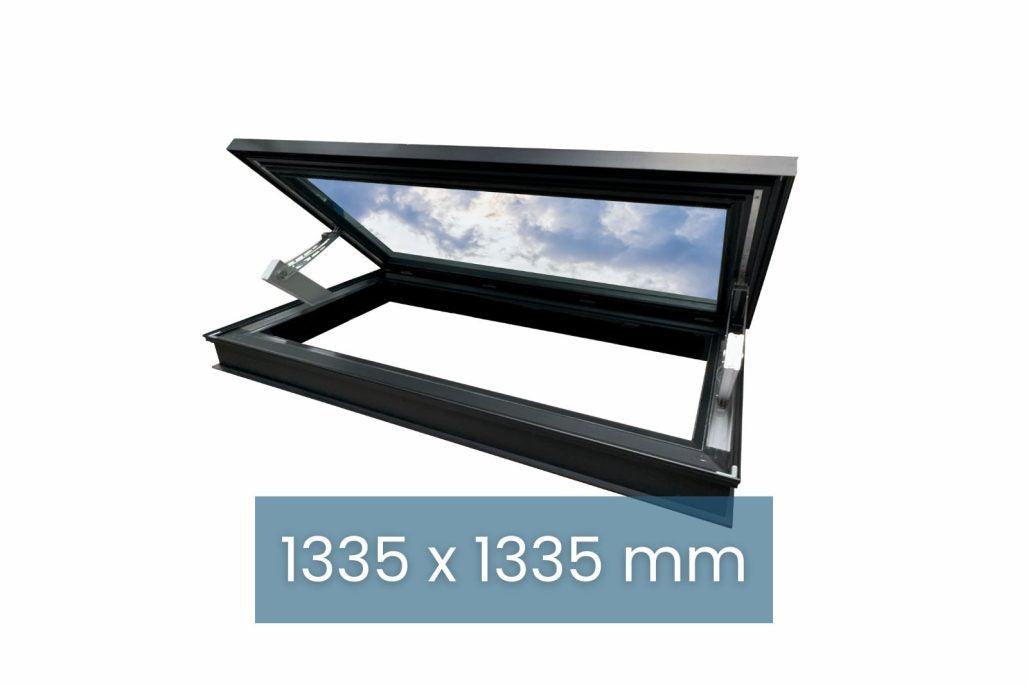 Dachfenster Flachdach – rahmenlos – elektrisch öffnend – 2-fach – 1335 × 1335 mm – Detailansicht