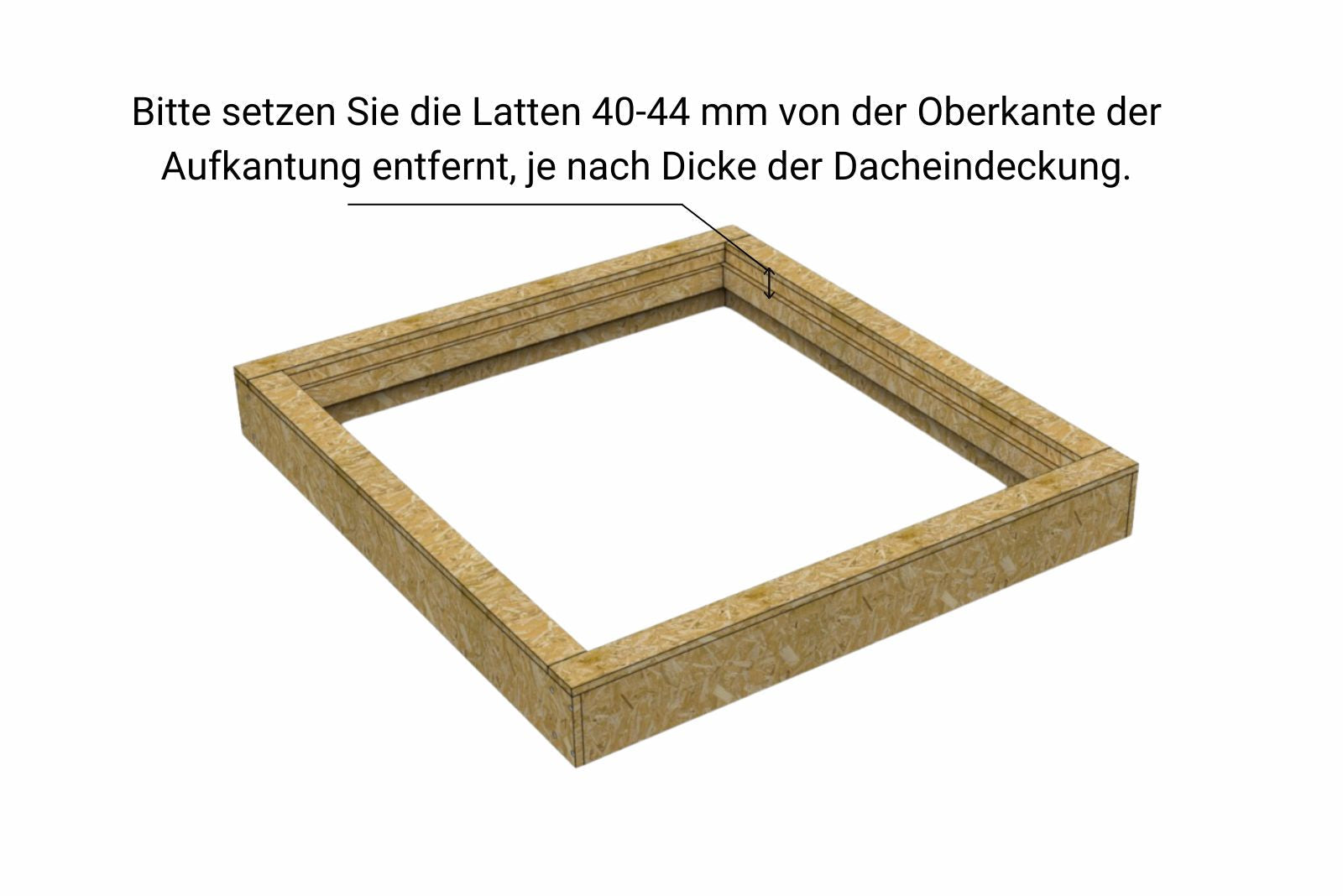 Aufsetzkranz 100 x 100 cm gedämmt OSB für Schrägdach – technische Zeichnung