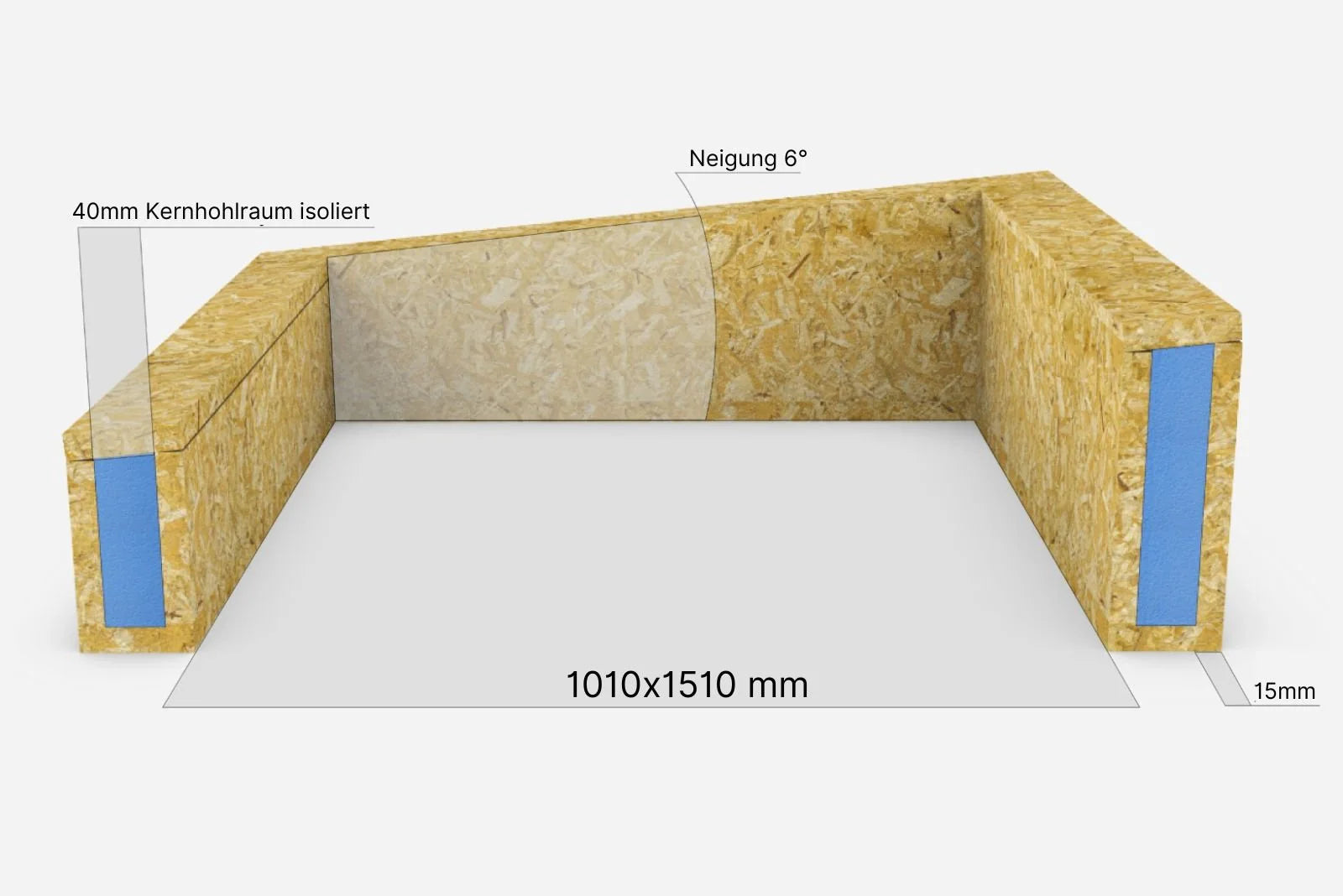 Aufsetzkranz 100 x 150 cm gedämmt Sperrholz für Flachdach – technische Zeichnung mit Maß