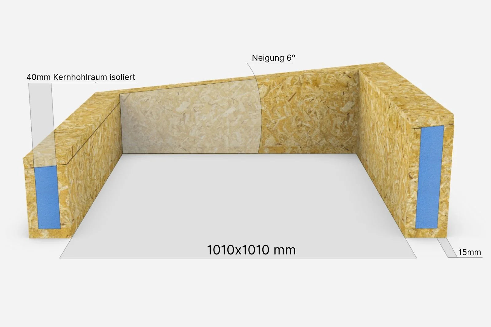 Aufsetzkranz 100 x 100 cm gedämmt OSB für Flachdach – technische Zeichnung mit Maß