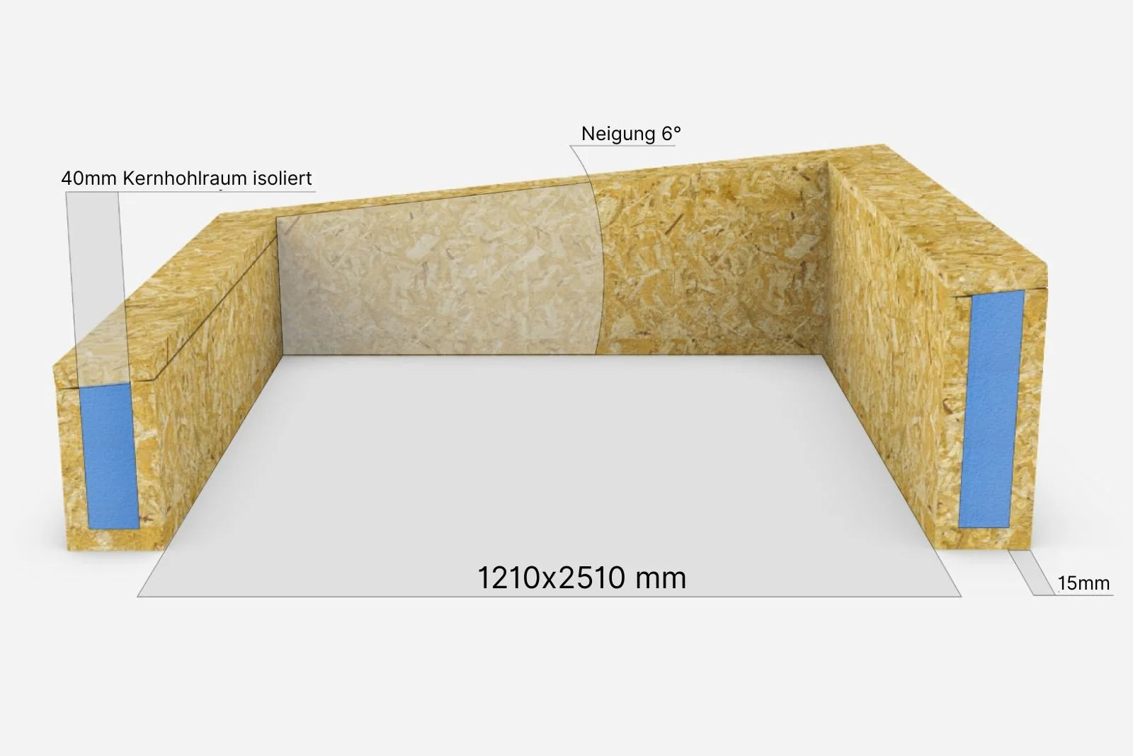 Aufsetzkranz 120 x 250 cm gedämmt OSB für Flachdach – technische Zeichnung mit Maß