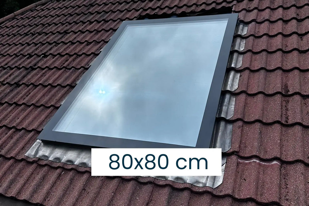 Dachfenster Schrägdach 80 × 80 cm rahmenlos festverglast – Größenangabe, SkyGlas