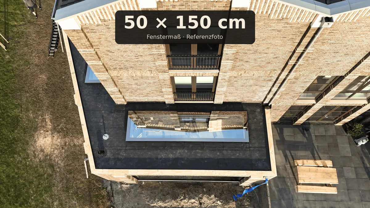 Dachfenster Flachdach 50 × 150 cm rahmenlos festverglast – Größenangabe auf Referenzfoto, SkyGlas