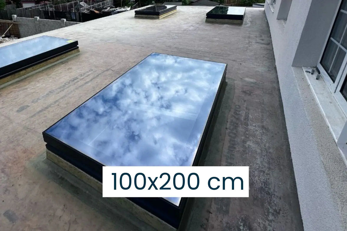 Dachfenster Flachdach 100 × 200 cm gerahmt, 3-fach verglast, feststehend