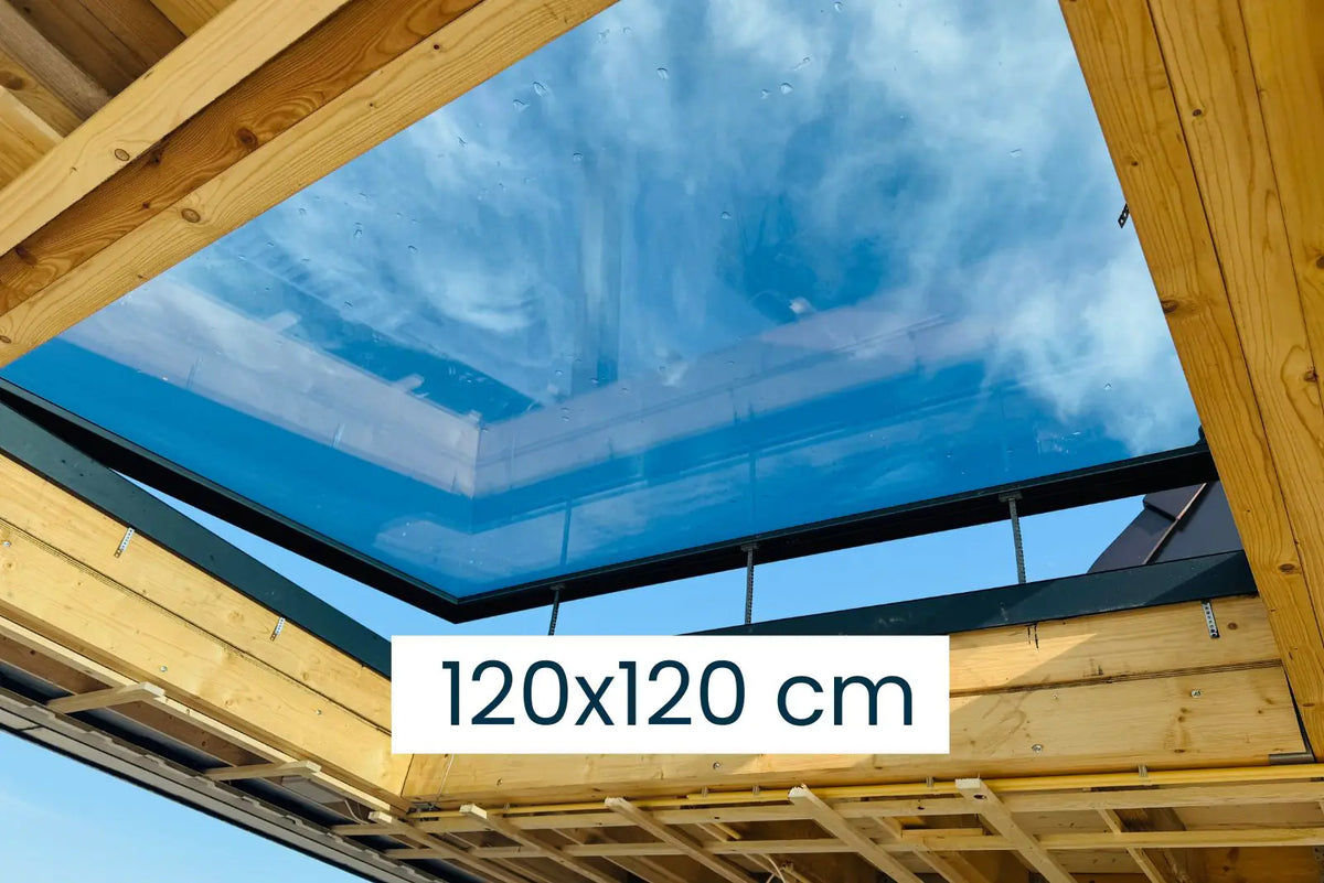 Dachfenster elektrisch öffnend 120 × 120 cm – Größenangabe, SkyGlas