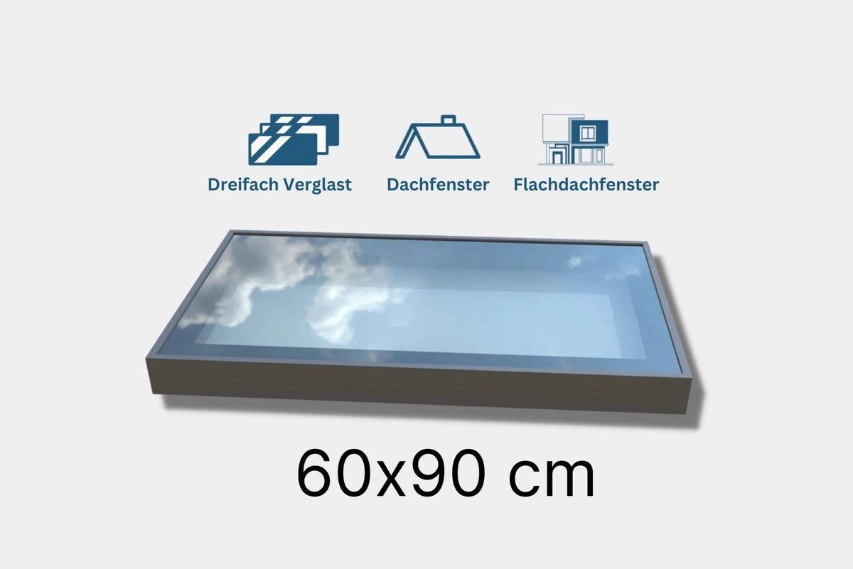 Flachdachfenster 60 × 90 cm, gerahmt, feststehend, 3-fach verglast – Produktansicht