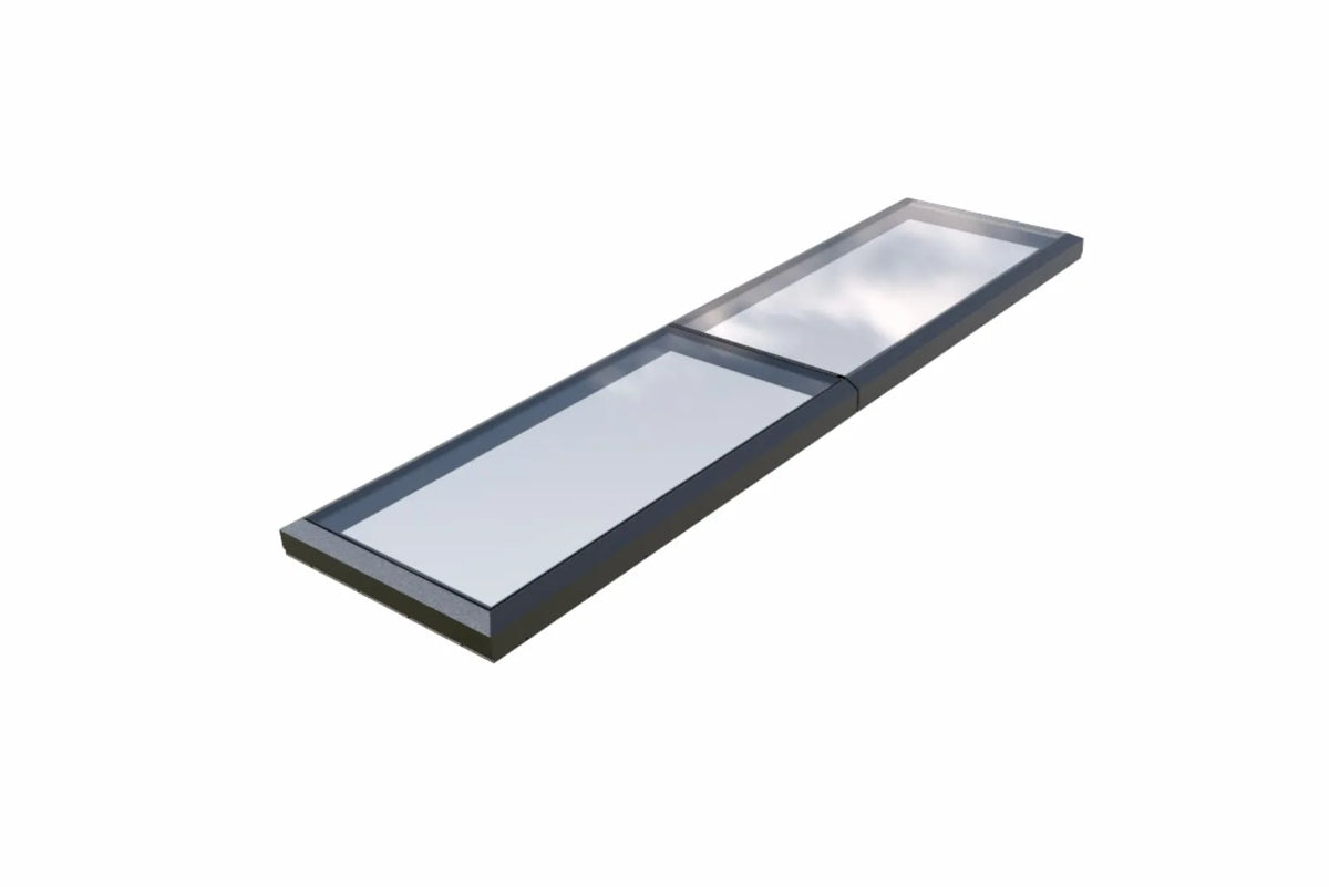 Modulares Dachfenster 400 × 100 cm gerahmt, zwei feste Glasfelder, Produktansicht