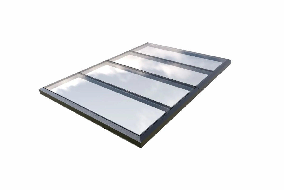 Modulares Dachfenster 400 × 250 cm gerahmt, vier geschlossene Glasfelder, Produktansicht