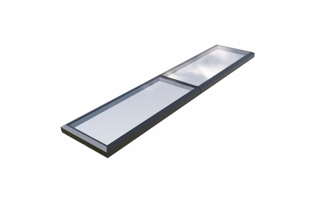 Modulares Dachfenster 500 × 100 cm gerahmt, zwei geschlossene Glasfelder, Produktansicht