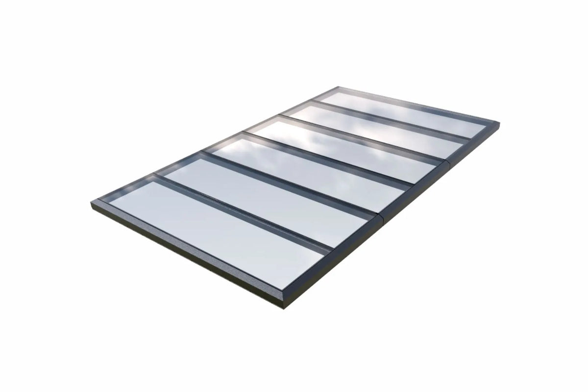 Modulares Dachfenster 500 × 250 cm gerahmt, fünf geschlossene Glasfelder, Produktansicht