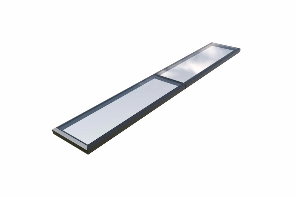 Modulares Dachfenster 600 × 100 cm gerahmt, zwei geschlossene Glasfelder, Produktansicht