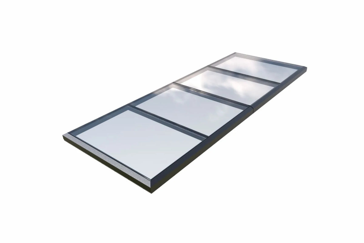 Modulares Dachfenster 600 × 250 cm gerahmt, vier geschlossene Glasfelder, Produktansicht