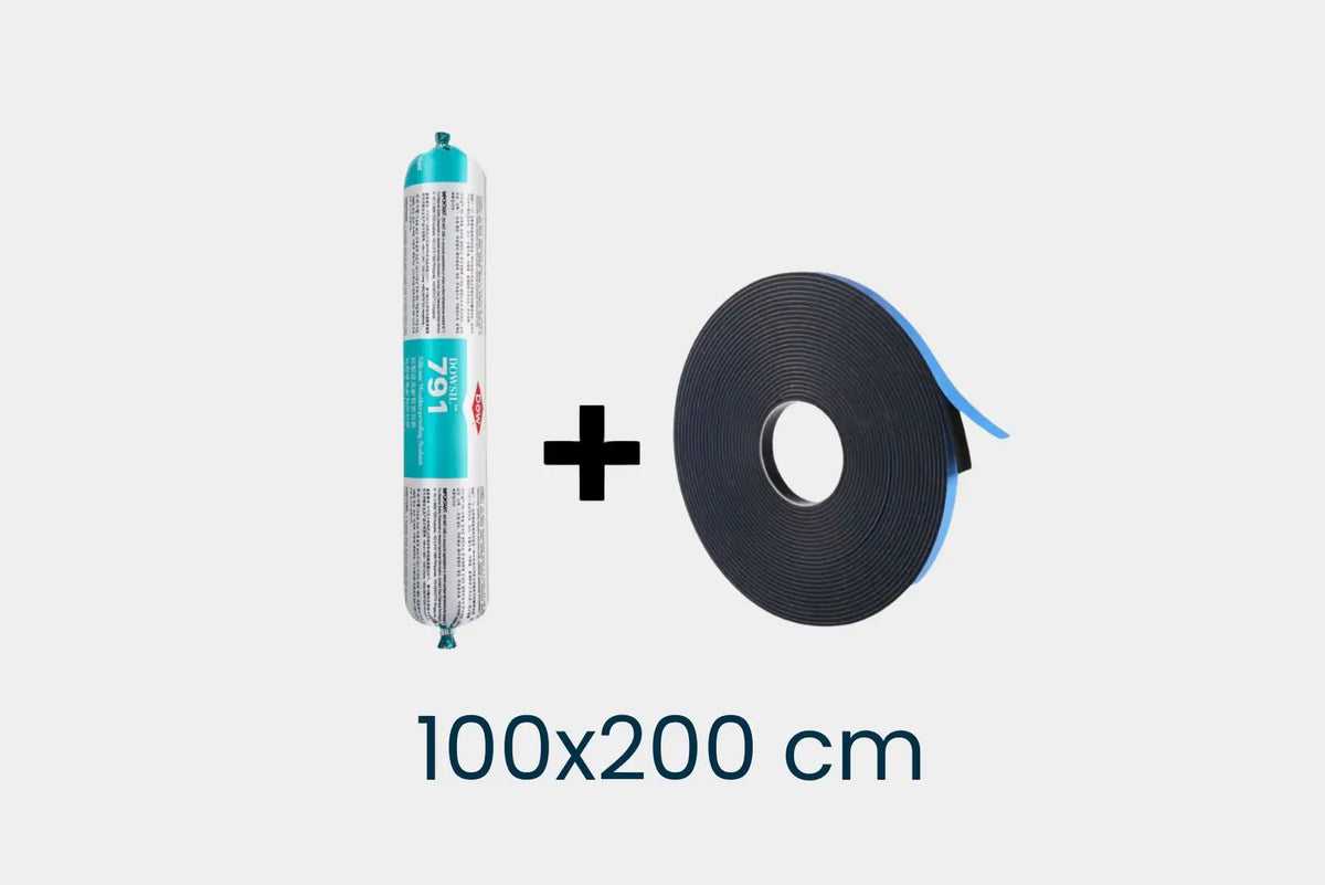 Montageset 100 × 200 cm für Dachfenster Flachdach: Dichtstoff, Verglasungsband